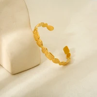 Stylish Gold Plated Stainless Steel Geometric Hammered Eeffect Open Bangle Unique Women Waterproof Jewelry 1