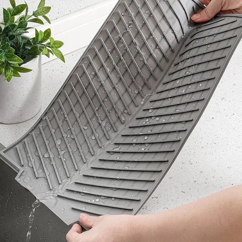 Silicone Draining Board Mat Drying Pad Folding Heat Machine Mat Raised Edges Countertop Mats Dish Kitchen Pot Cup