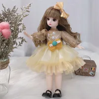 30cm Bjd Doll 12 Moveable Joints 1/6 Girl’s Dress 3D Brown Eyes Toy with Clothes Shoes Kids Toys for Girl Children Gift