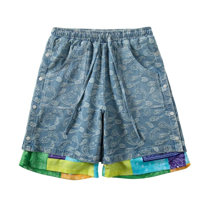 Hip Hop Loose Shorts Elastic Waist Pants Fashion Patchwork Half Pant Mens Summer Casual Drewstring Streetwear Sportswear Jogger