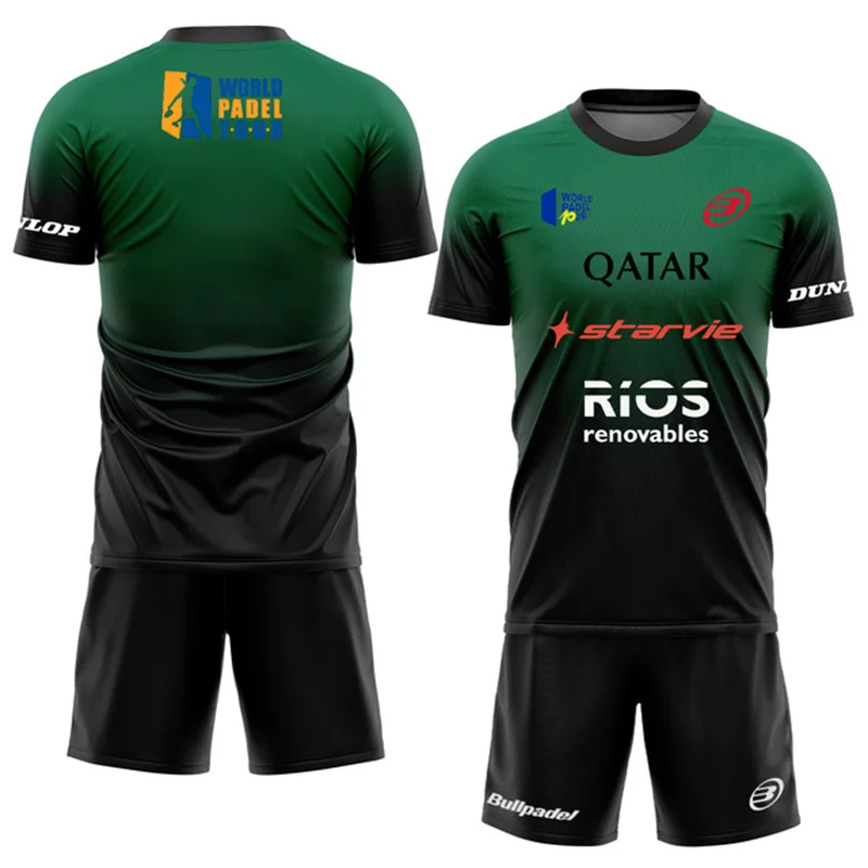 New Men's Padel Tennis Training Suit Premium Gradient Padel Shorts and T-Shirt Set Summer Quick Drying Sportswear Two-piece Set 4