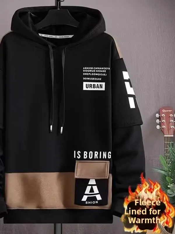 Men's Fce Lined Hoodie Sweatirt Printed Casual Base Layer irt Autumn Winter Faion Brand Teenager Sports Loose Fit