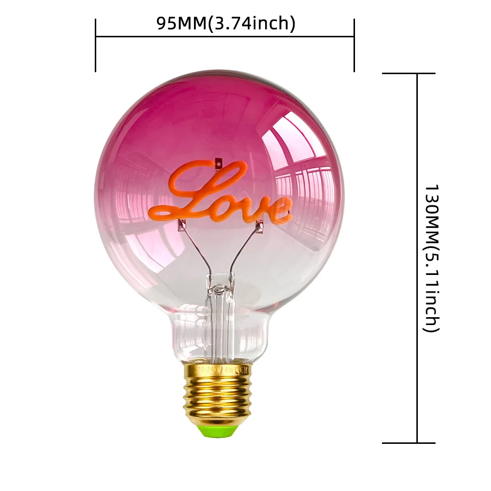 TIANFAN Vintage LED Glühbirne 4W - Dimmbar Love Design E27 Pink