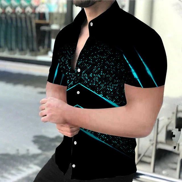 Summer Fashion Men's Social shirts Turn-down Collar Buttoned Shirt Casual Starry Sky Print Short Sleeve Tops Mens Clothing S-4XL DX-1451
