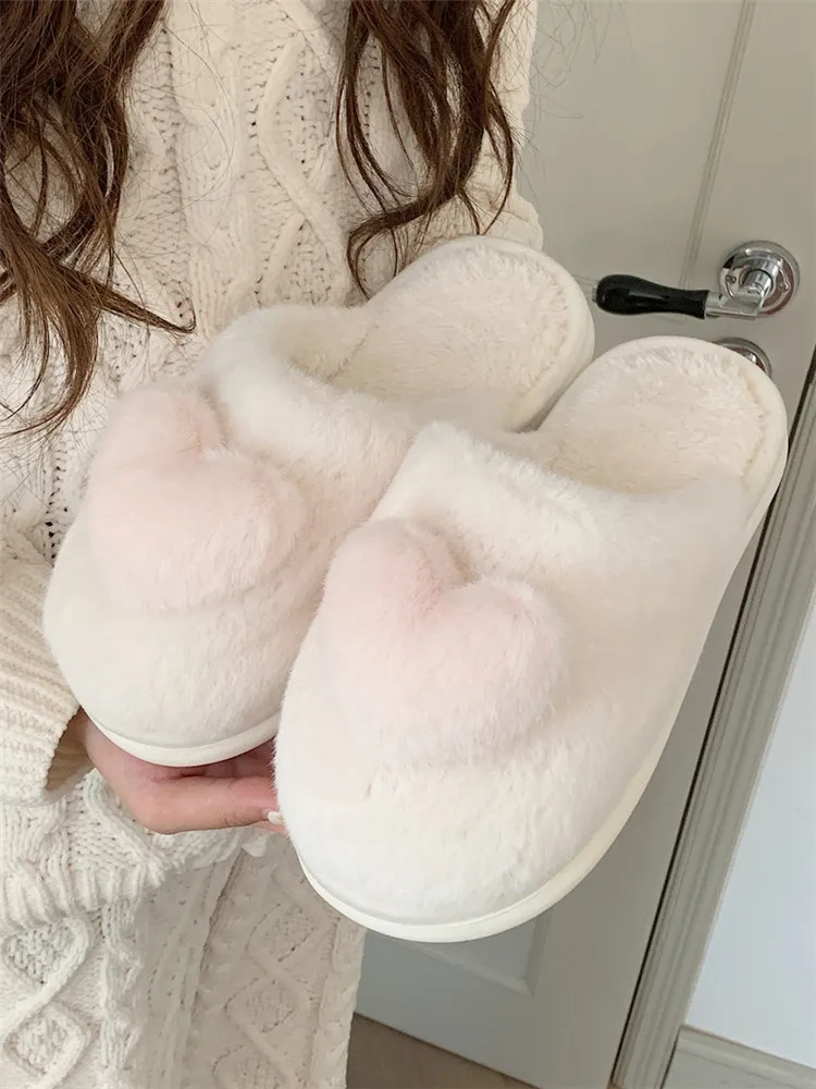 Lovely Girl Heart Plush Cotton Slippers Women's Winter Ins Indoor