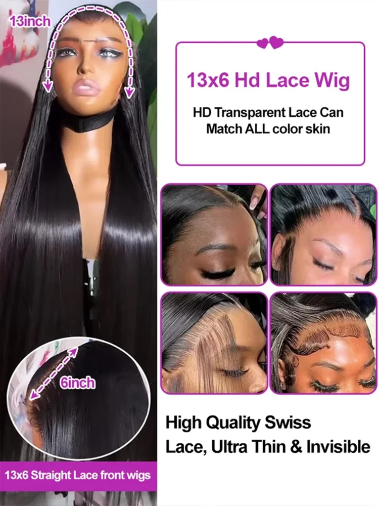 250 Density 13x4 HD Lace Front Straight Wig Human Hair Natural Color Pre Plucked Glueless Wig for Women