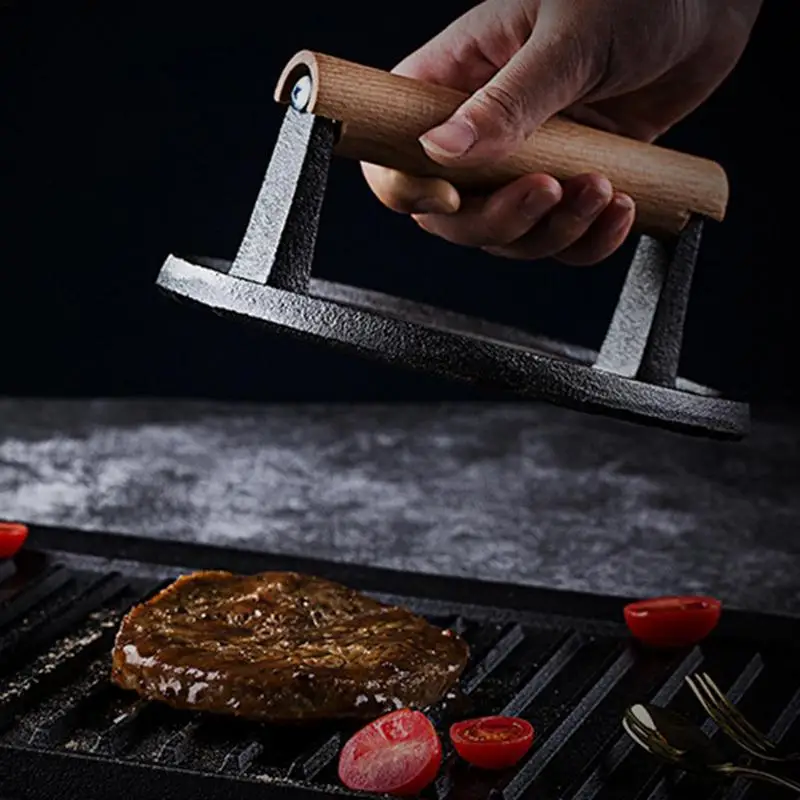 1pc Hamburger Patty Press Heavy Duty Cast Iron Burger Smasher Hamburger Patty Maker Press Kitchen Tools BBQ Grilling Accessories