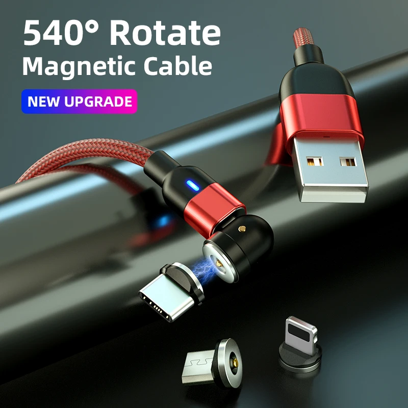 

540° Rotate Superfast Charging Magnetic Type C Micro USB Cable Charger Cable Support Data Transmit