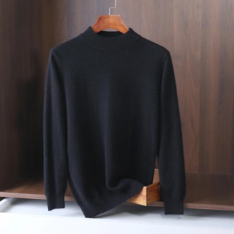 Men's Autumn/Winter 2022 New Half Neck Solid Color Long Sleeve Knit Pullover Plus Size Thick Business Casual Comfortable Base