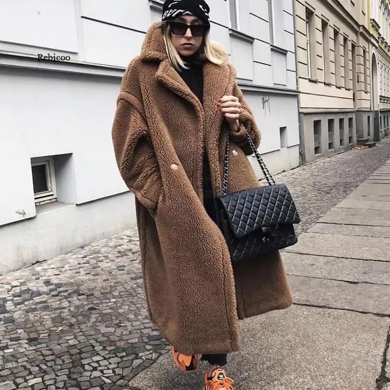 

Новинка Осень-зима модное Свободное пальто из овечьей шерсти пальто средней длины Тедди шерстяное хлопковое пальто с V-образным вырезом