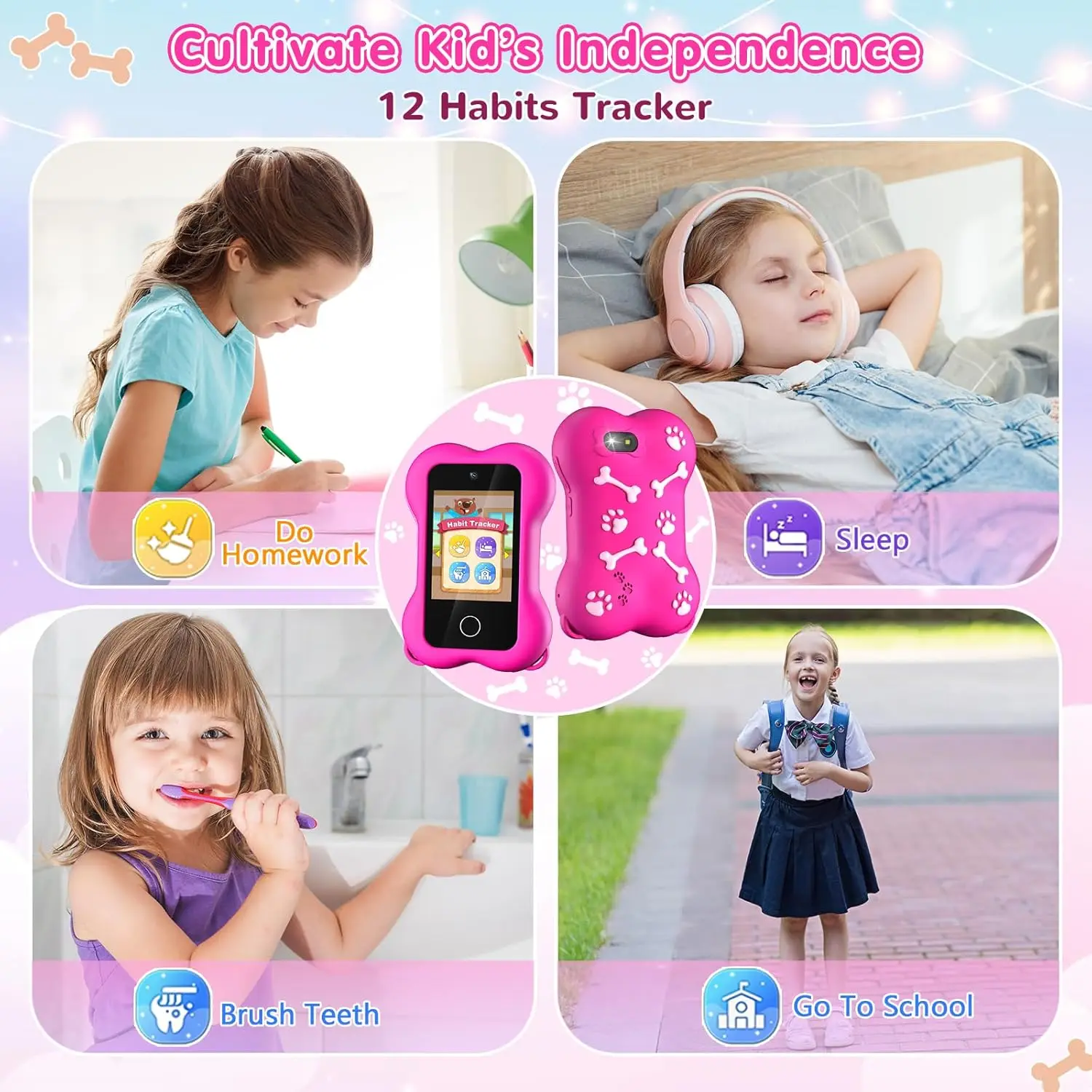 VATOS Kids Learning Smart Cell Phone Toy Girls Boys Cute Educate Mobile Phone Touchscreen Dual Camera Gift for Kids Ages 3~10 5