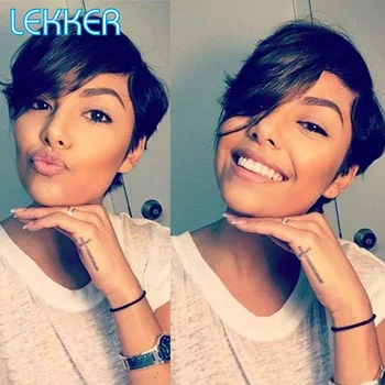 Lekker Clearance Part Lace Short Pixie Cut Straight 100% Human Hair Wigs For Women Brazilian Remy Hair 613 No Glue Daily Wigs
