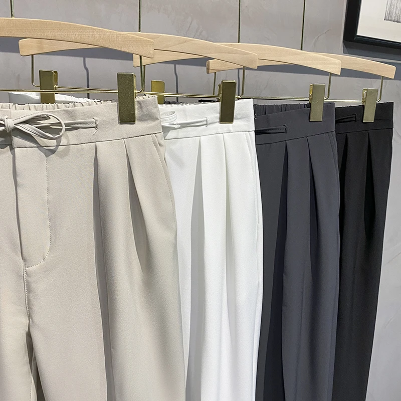 Magic Tape Men's Casual Pants Nine Points Loose Fit Straight Leg Polyester Fiber Harlan Sle Casual West Pants