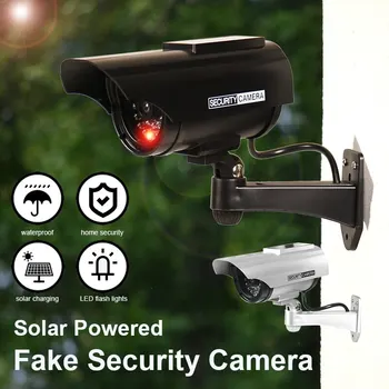 1PC Solar Powered Dummy Fake Security Camera Bullet Security Simulated Surveillance System,No Wiring Required, Red LED Lights 1
