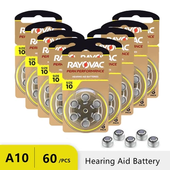 60 pezzi batterie per apparecchi acustici 10 A10 ZA10 10A P10 PR70 Rayovac Peak batteria zinco aria ad alte prestazioni per mini apparecchi acustici digitali 1