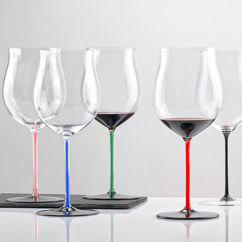 Austrian RIEDEL Style Luxury Handmade Crystal Wine Glass Color Handle Black Bottom Goblet Large Capacity Drinking glass drinkware