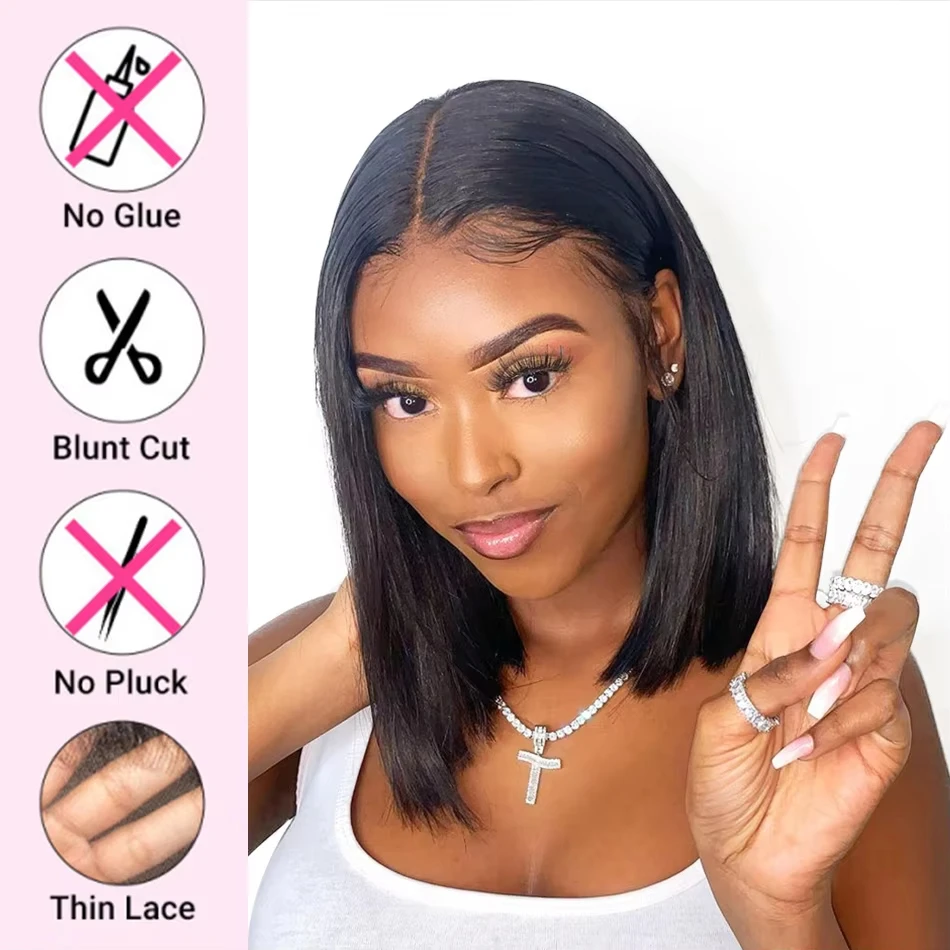 Wear And Go 13x4 Straight Bob Lace Front Wigs For Women Glueless Human Hair Wig Ready To Go Human Hair Wigs Pre Cut No Lace 180%