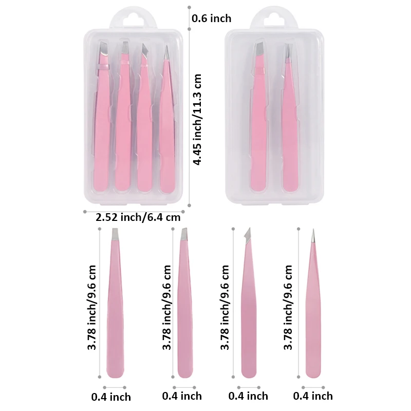 Pink 2/4Pcs High-Quality Eyebrow Tweezer Hair Beauty Fine Hairs Puller Stainless Steel Slanted Brow Clips Removal Makeup Tools 6