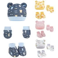 Newborn Cute Cartoon Hat+Gloves+Socks Set for Baby Boy Girl Cotton Casual Photography Props Soft Headwear Infant Beanie Nightcap 1