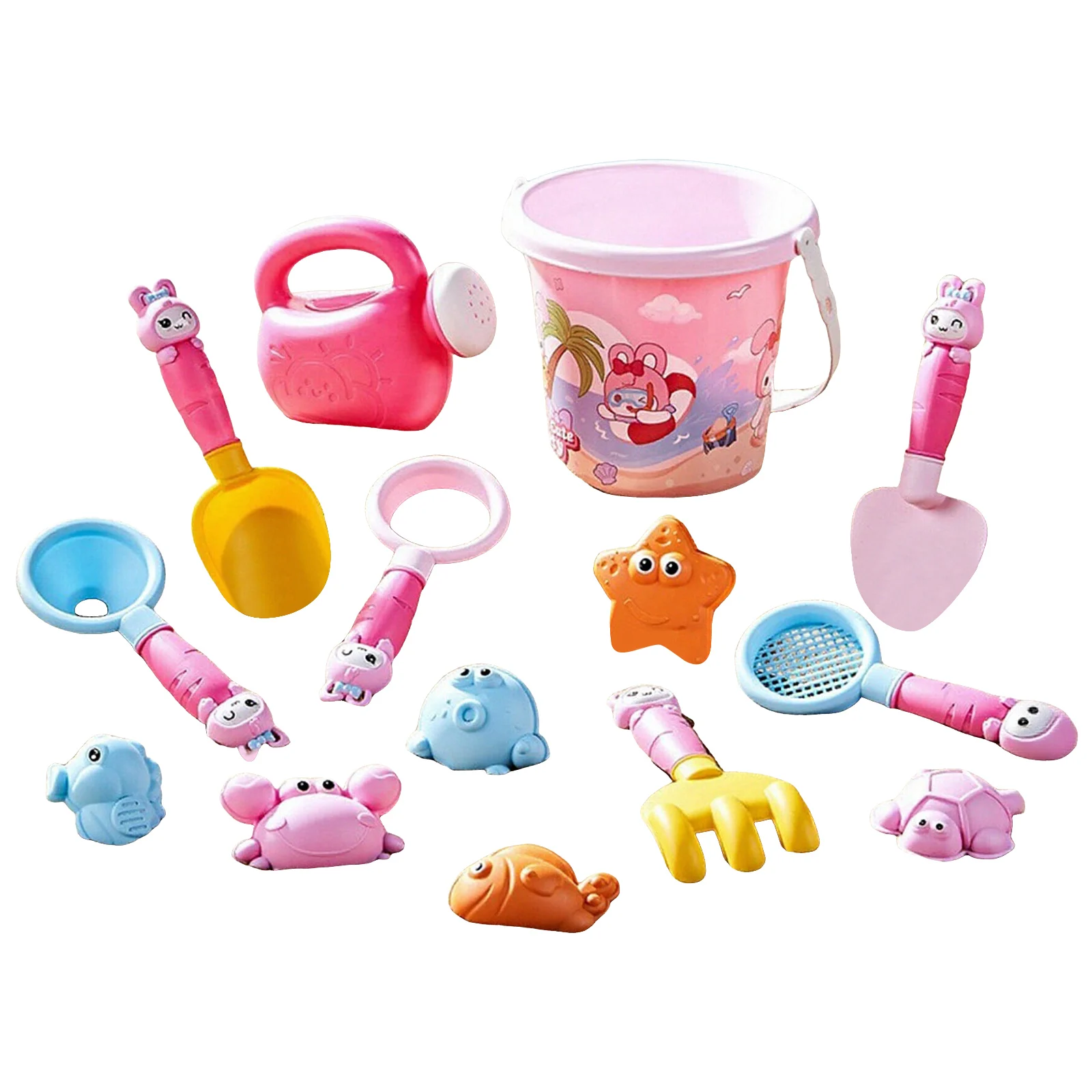 어린이용 해변 모래 장난감 세트, 삽이 포함된 접이식 양동이, 해변 물놀이용  여행용 놀이 도구