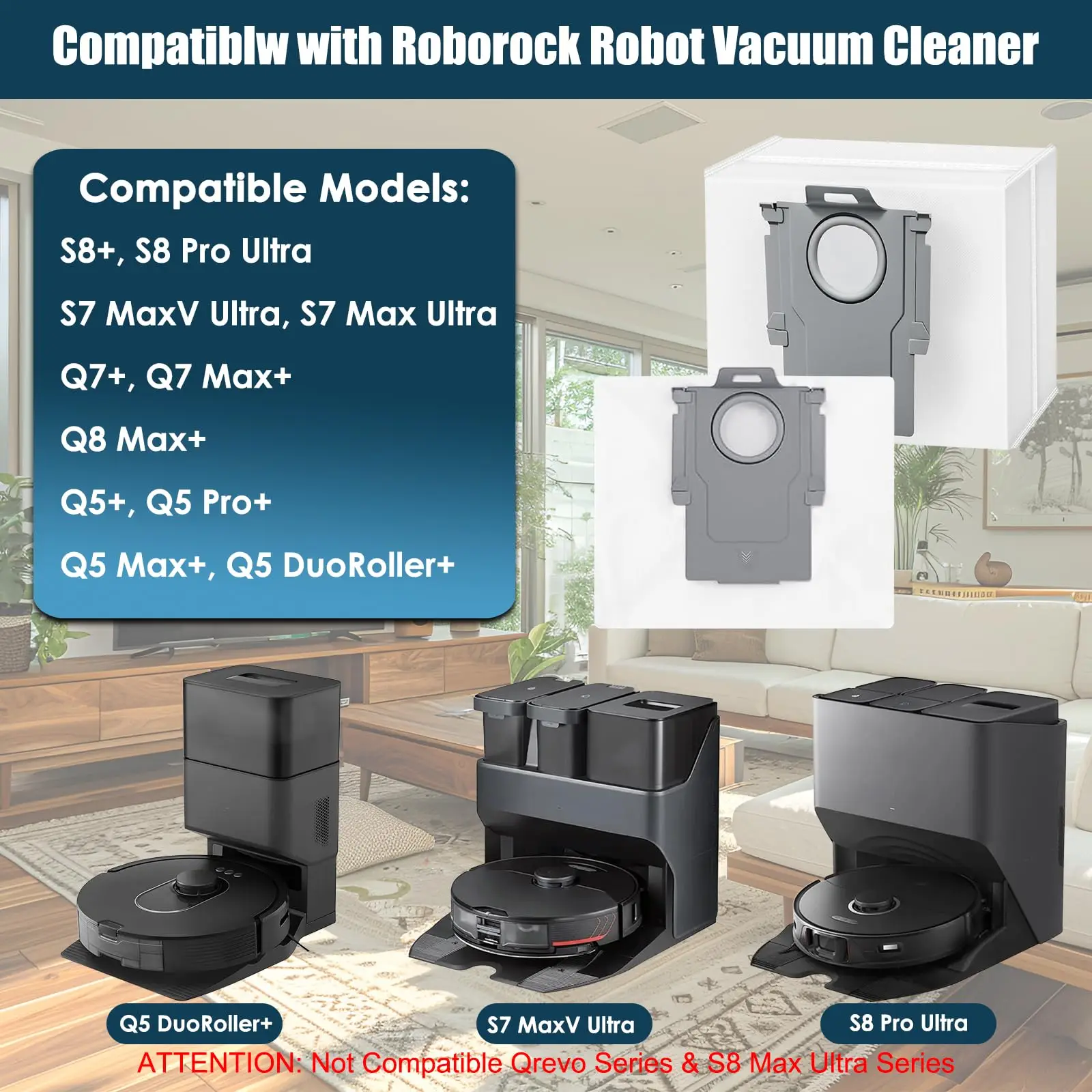 10 Sacs à Poussière Accessoires pour Roborock S8+/ S8 Pro Ultra/ S7 MaxV Pro Ultra/ Q7+/ Q7 Max+/ Q8 Max+/ Q5 Pro+/ T8,Sacs d'aspirateur de Rechange | Leroy Merlin