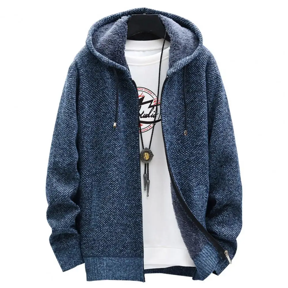 

Cardigan Men Knitted Sweater Stylish Men's Hooded Knit Cardigan Zipper Placket Pockets Ribbed Hem for Spring Autumn кардиган