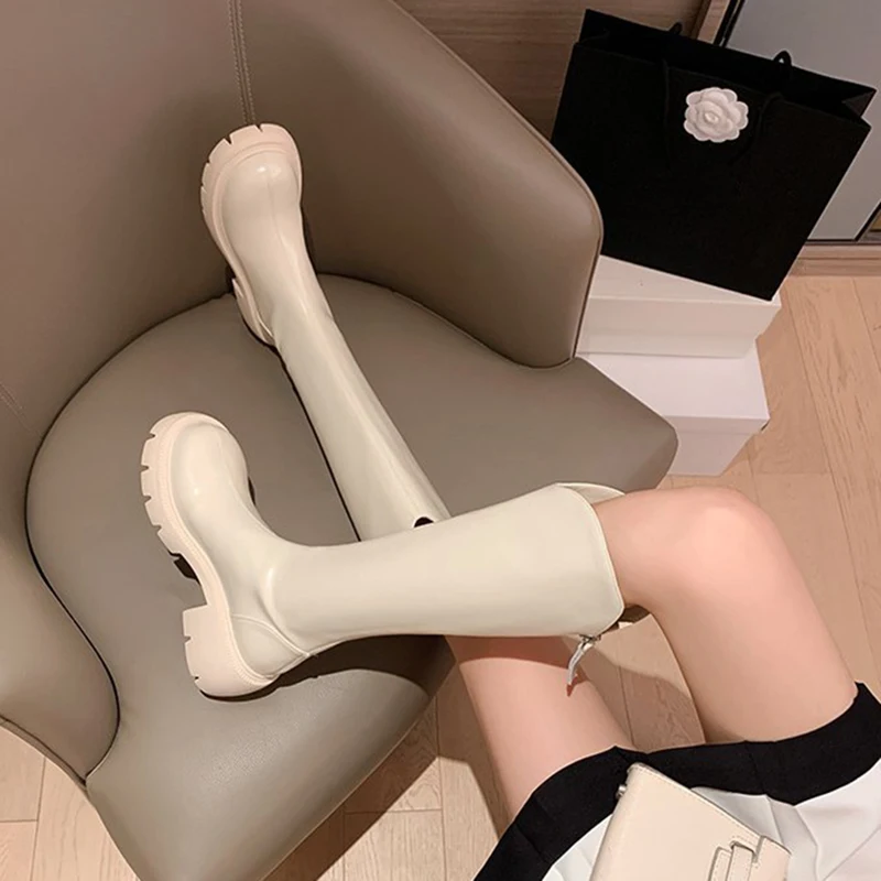 Fashionable Women's Thick-heeled Knight Boots New Thick-soled High Boots Zipper Knee-high Boots Autumn And Winter Trendy Shoes