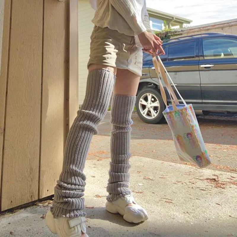 Description Picture 3 of item40-75CM Length Wool Knitted Leg Warmers White Black Lolita Foot Cover Legging Winter Crochet Boot Cuffs Stockings Long Socks