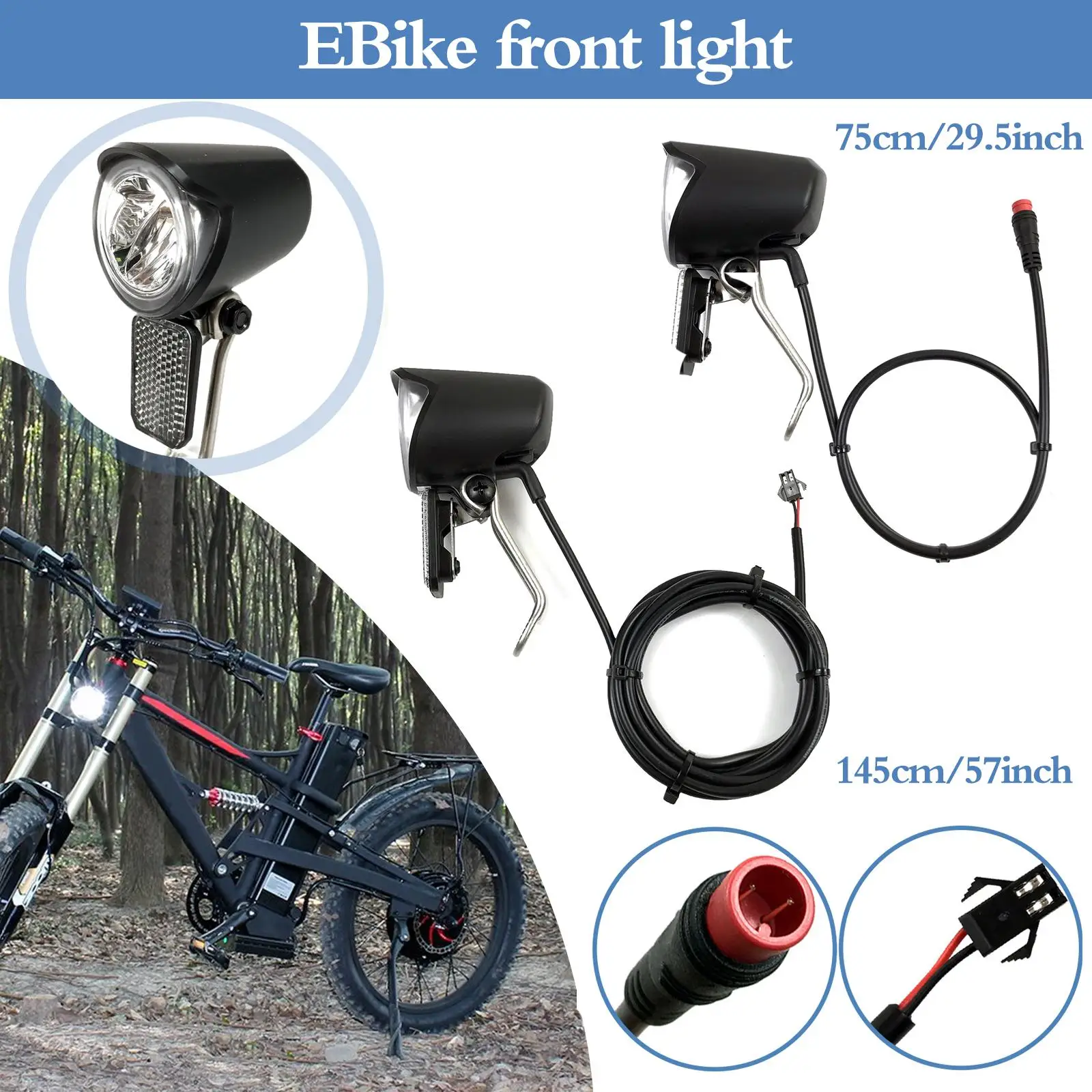 

2 In 1 E-bike Light Headlight Input DC 36V 48V 60V Lamp Hot Light Front Ebike LED Scooter Handlebar Electric J8H3