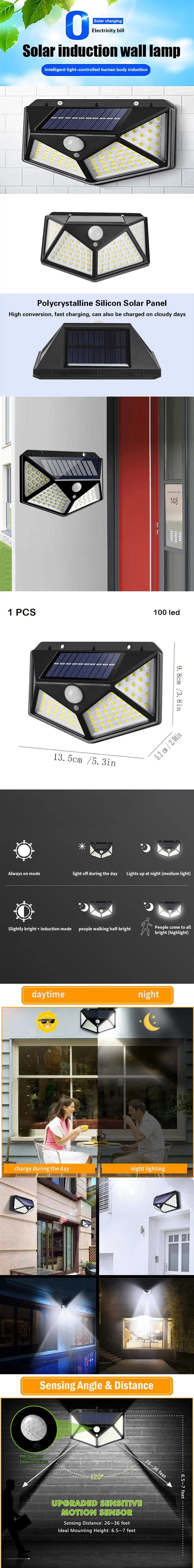 Description Picture 2 of itemSolar Lights Outdoor 100 LED Motion Sensor Wall Lamp Outside Waterproof Solar Flood Lights For Yard,Garden,Garage, Fence,Patio