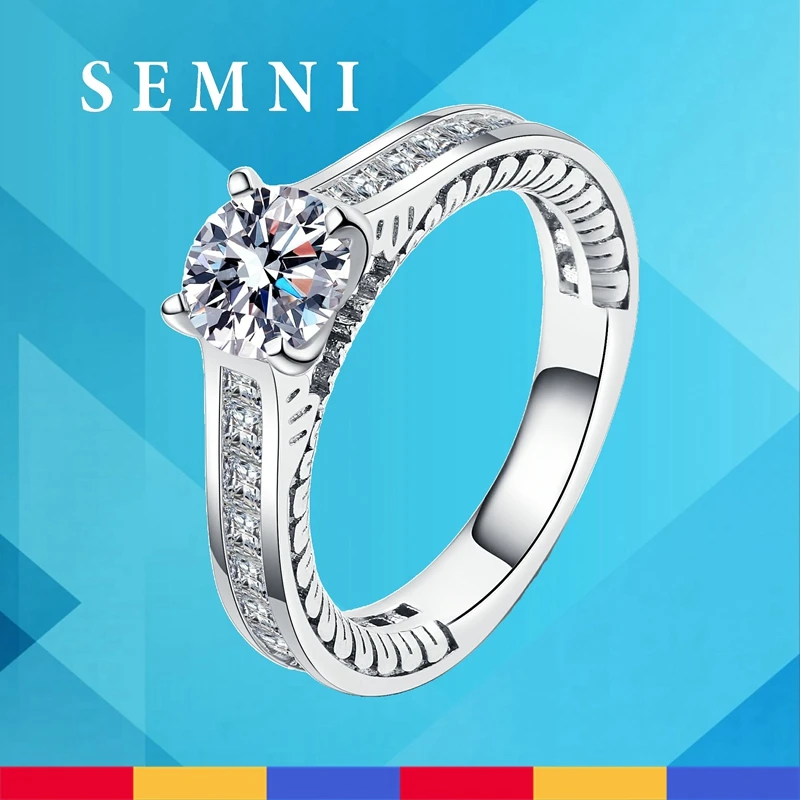 

SEMNI US Size 1.0CT Moissanite Diamond Ring for Women 925 Sterling Silver Powerful Band Fine Jewelry Birthday Party Gift