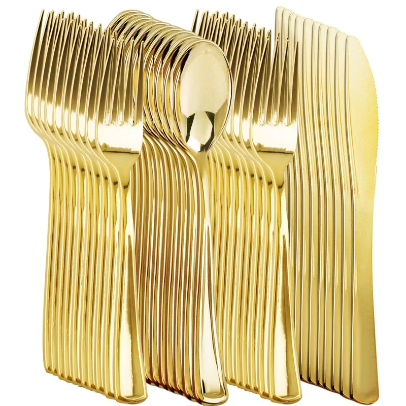 25GuestGoldenRoseGoldPlasticCutlerySetCrystalClearCutleryset