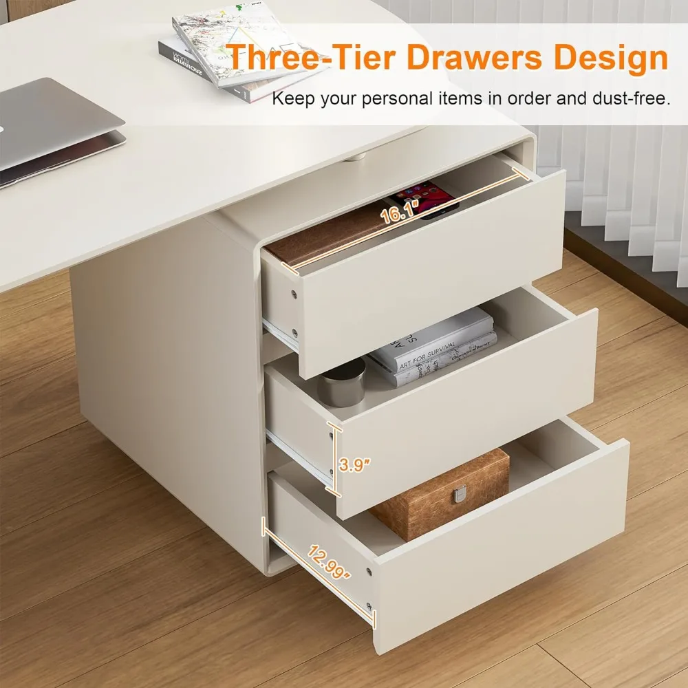 55inch Computer Desk with Drawers and Storage Shelves, Modern Simple Style Laptop Desks, Home Office Writing Desk