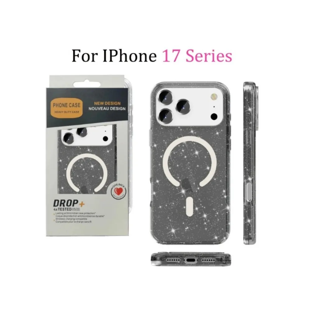 Glitter Transparent Shockproof Armor Case with Wireless Charging Compatibility