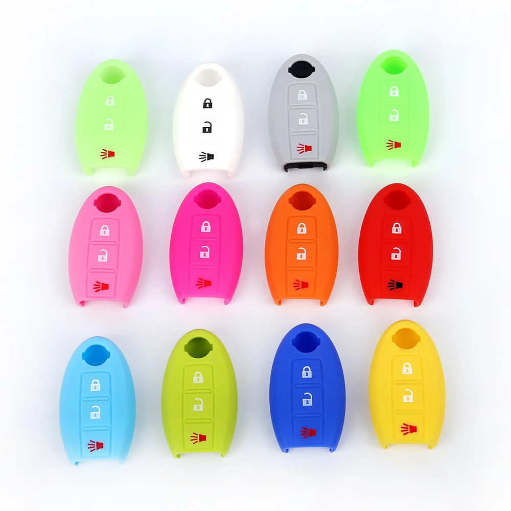 Silicone Remote Key Case Cover for Nissan X-Trail 370Z Cube Micra Qashqai Juke Leaf Tiida Cube Quest Versa 3 Buttons Auto Parts key case cover car key shell