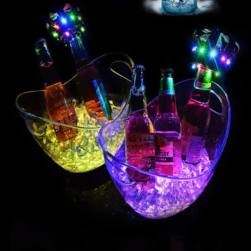 4L Transparent Colorful LED Light Gradient Ice Bucket Bar Wine Trough Water Entertainment Stand Holder Glass Wine Bottle