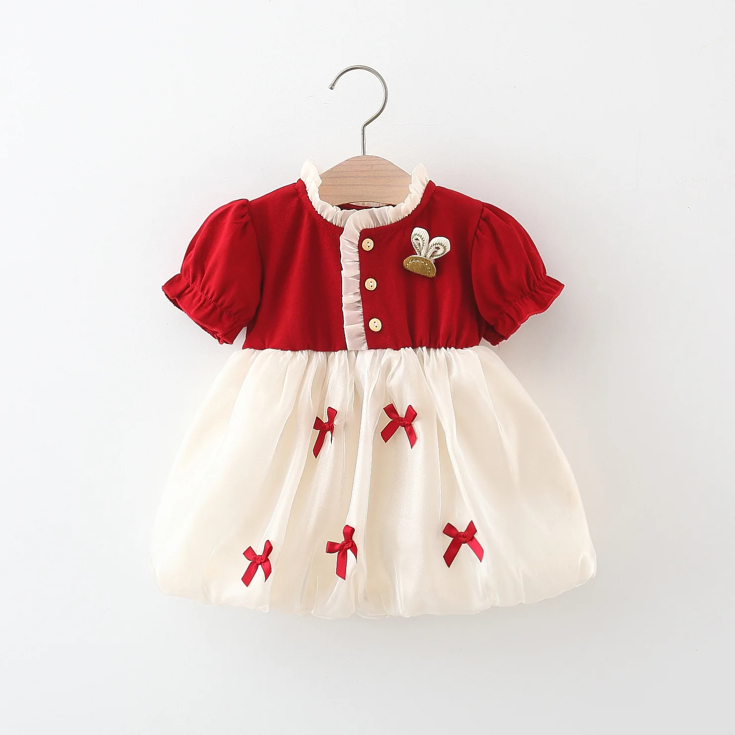Baby Girls Winter Knit Two-Piece Suit – Maroon & Cream Bow Design