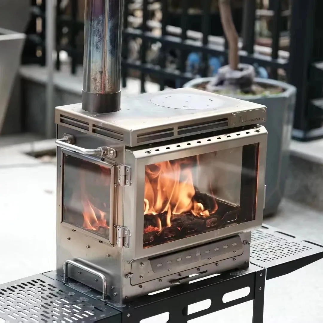 สแตนเลสแบบพกพามัลติฟังก์ชั่ตั้งแคมป์เตากลางแจ้งเผาไหม้ไม้เตาผิงเต็นท์ทัวร์มัลติเชื้อเพลิงเครื่องทําความร้อน 1