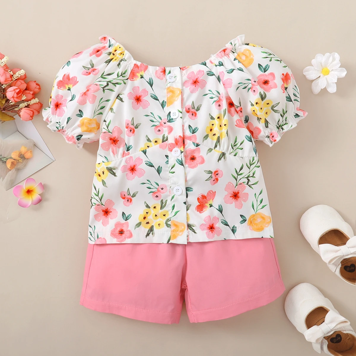 hibobi Toddler Girl Casual Floral Puff Sleeve Top Shorts Eleguard Suit baby boy clothing sets