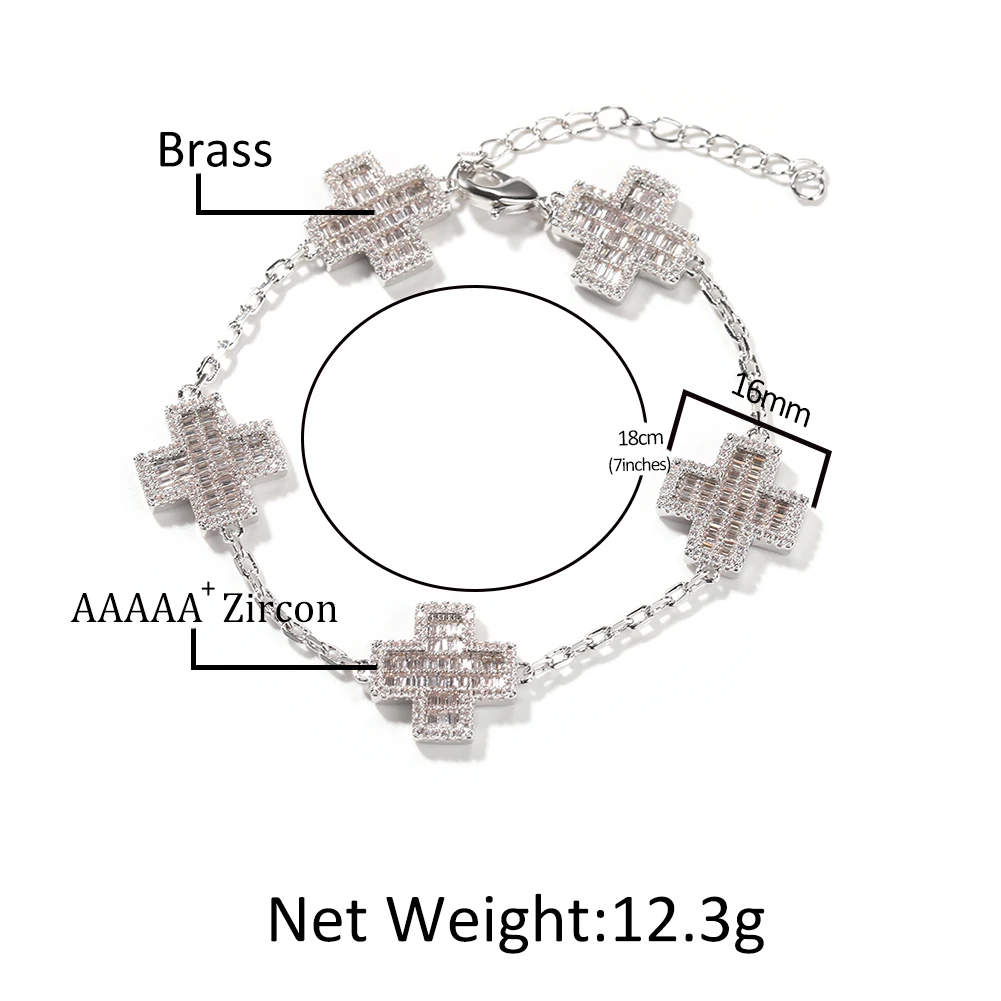 TBTK Bold Baguettecz Cross Bracelet Micro Paved Out Cubic Zirconia Charm Link Best Gift For Women Girl Hiphop Jewelry