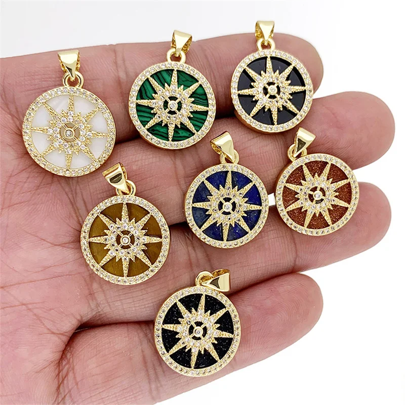 

Punk Noble Natural Stone Charm Pendant Medal Accessories Agate/Shell/Lapis Lazuli/Tiger Eye Gem Necklace Pendant Zircon Jewelry