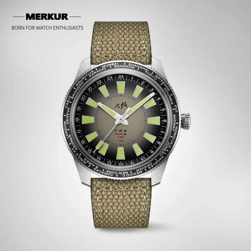 Nuovo Merkur World Time Zulu Watch Handwinding Meccanico Retro Dress Watch 24 Rubis Orologio Militare Subacqueo Cinese First Skin
