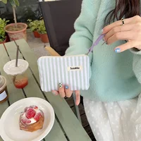 Petit sac à cosmétiques mignon, Mini organisateur rayé en toile pour femmes, sac de maquillage pour rouge à lèvres, sac à main 5