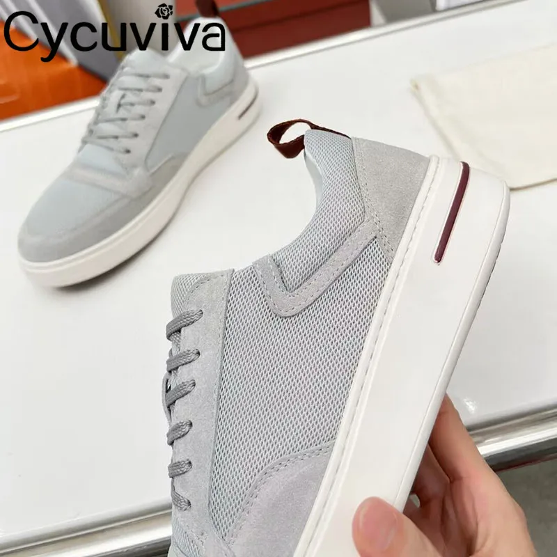 Mesh Breathable Patchwork Sneakers Men Thick Sole Lace Up Flat Tennis Shoes Male Casual Comfortable Summer Walk Shoes For Men