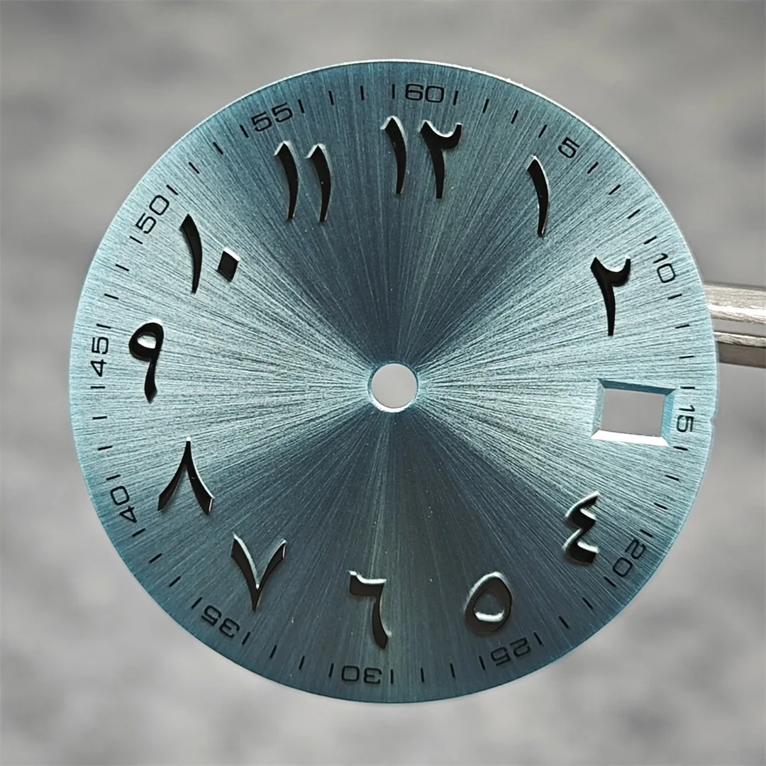 Watch Dial Accessories 28.5mm Watch Dial Sun Patterned Surface Arabic Alphabet with Date Watch Faces Replace Accessories for NH35 / NH36 Movement
