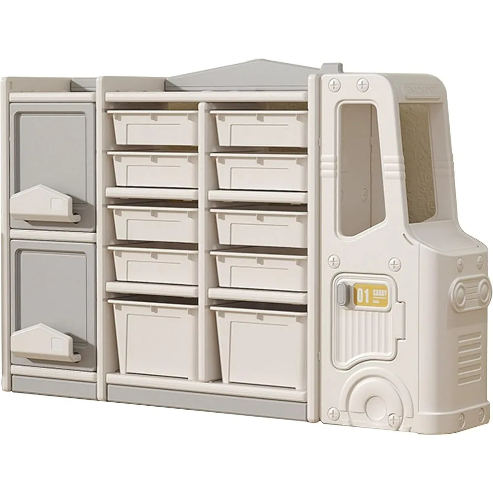 Multi layer children's plastic toy storage cabinet, children's floor rack, car miscellaneous storage basket, bus shape
