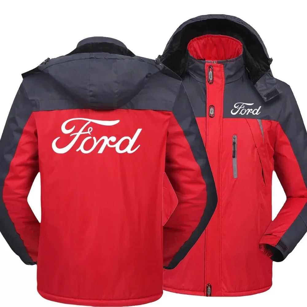 NEW Wintertime Men Ford logo Windbreak cotton Thick Warm Windproof Coats Male Hooded Anorak Jackets33