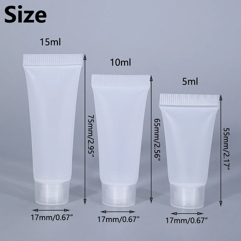 50Pcs 5/10/15ml Frosted Soft Tube With Screw Lid Empty Lotion Squeeze Bottle Refillable Cosmetic Cream Container With Syringe
