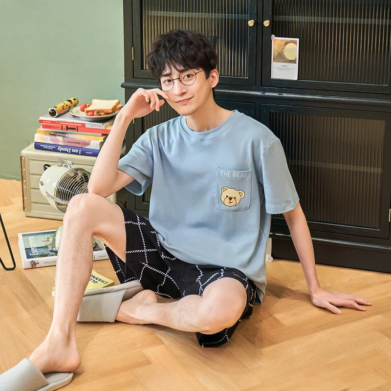 2022 New Men's Straw Pure Cotton Short Sleeved Shorts Run!  Summary  Version Leisure Loose Large Size Home Clothes Suit