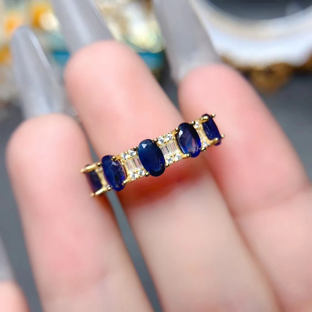 

Natural Dark Blue Sapphire Ring for Daily Wear 3mm*5mm 1.5ct Sapphire 925 Silver Ring with Gold Plated Gemstone Silver Jewelry